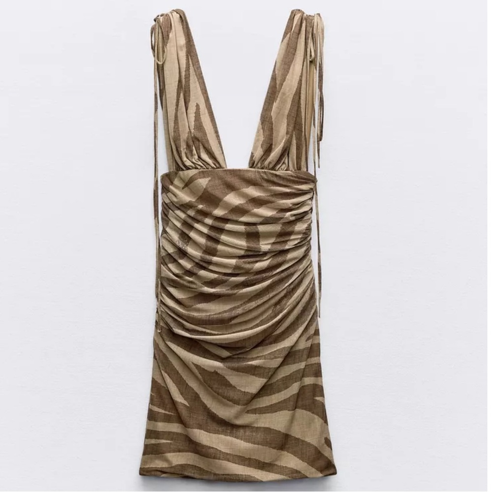 NWT Tulle Zebra Print Mini Dress Size M Medium Brown Tan - Picture 4 of 11